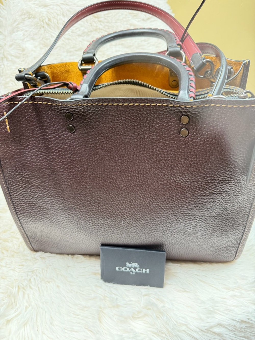 Coach Pebbled Leather Satchel in Plum with Mustard Interior - Picture 5 of 7